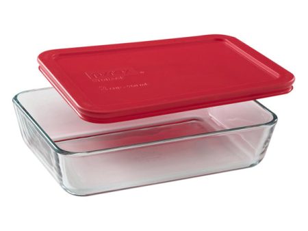 PYREX - Rectangular Dish with Red Plastic Cover - 3 Cups Sale