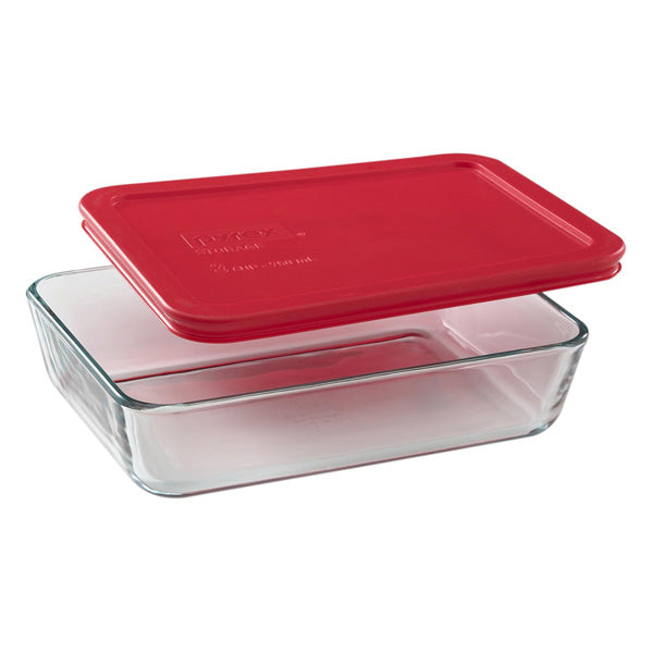 PYREX - Rectangular Dish with Red Plastic Cover - 3 Cups Sale