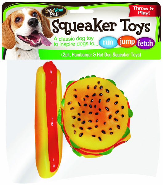 BOW WOW - Hamburger and Hotdog Vinyl Squeaker Toys - 2 Pack For Cheap