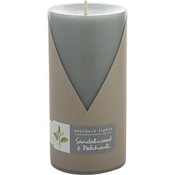 SANDALWOOD & PATCHOULI by Northern Lights , ONE 3x6 inch PILLAR CANDLE.  BURNS APPROX. 100 HRS. on Sale