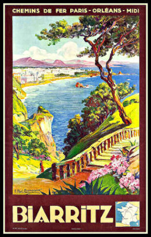 Biarritz to Paris Vintage Travel Poster Fridge Magnet 6x8 Large For Cheap