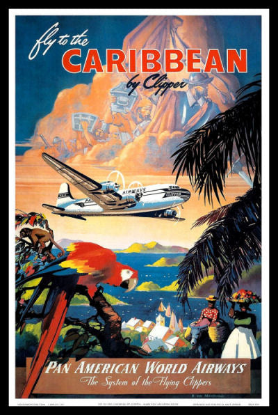 Pan American Airline Caribbean Clipper Travel Poster Fridge Magnet 6x8 Large Online now